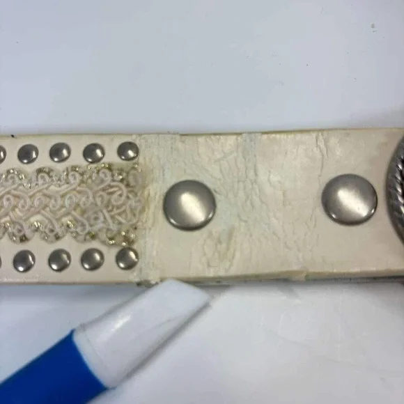 Vintage 80'S Custom Made Faux Mother Of Pearl /Seashell 36" Leather Belt /Buckle - Picture 7 of 7